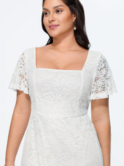 Floral Lace Textured Cut-Out Back Midi Dress