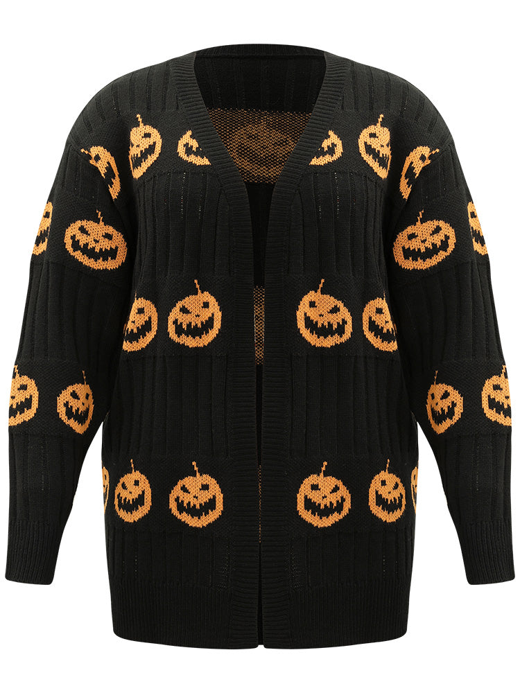 Halloween Pumpkin Graphic Open Front Cardigan