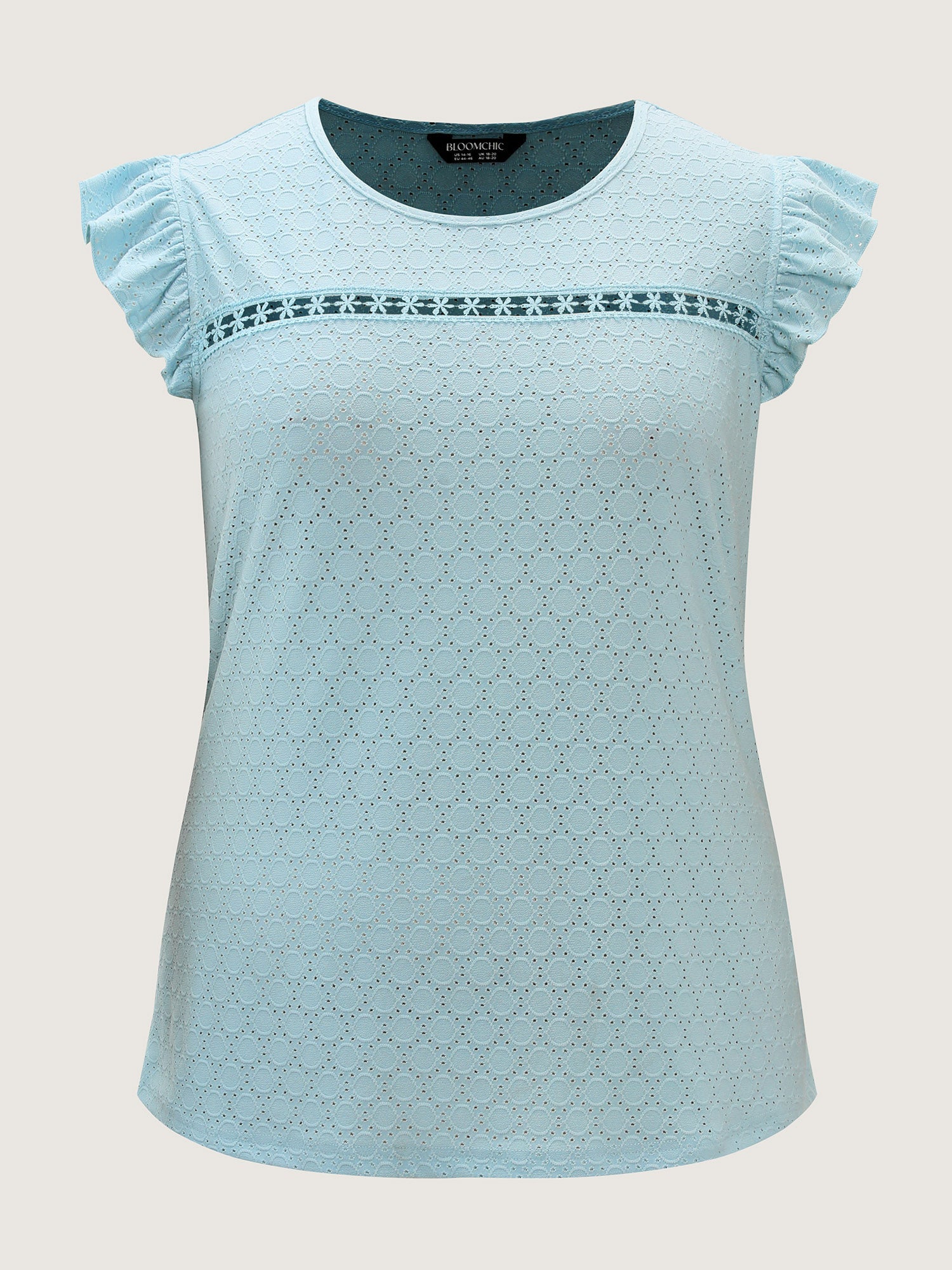 Textured Lace Trim Flutter Sleeve T-Shirt