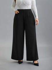 Solid Pleated Wide-Leg Pants