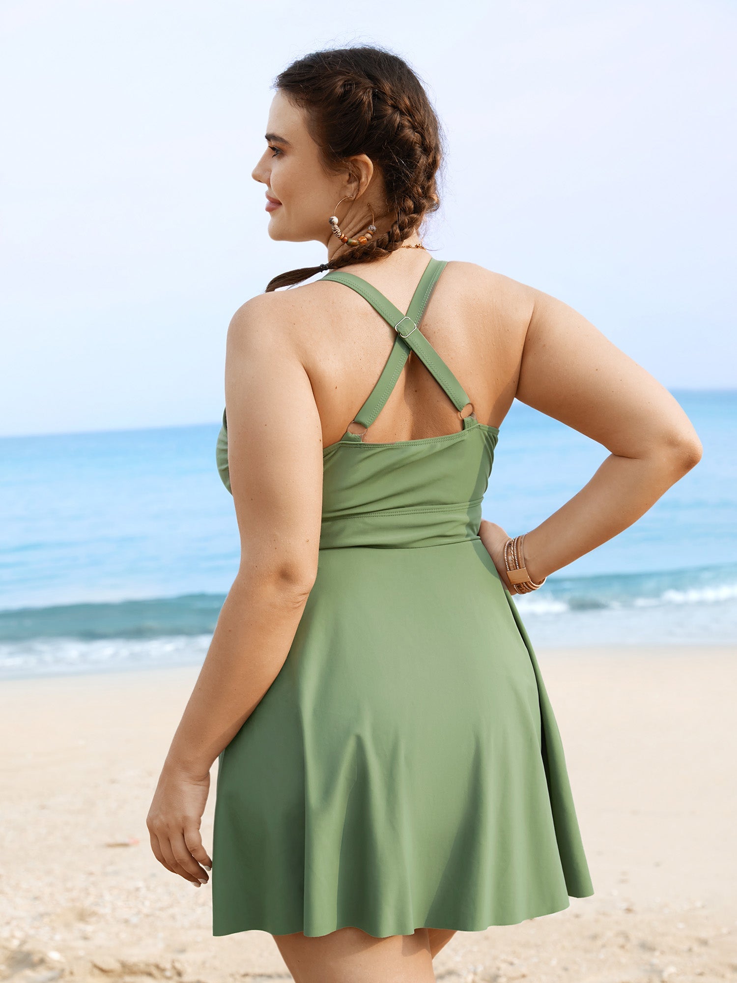 Plain Ties Wrap Flutters Swim Dress