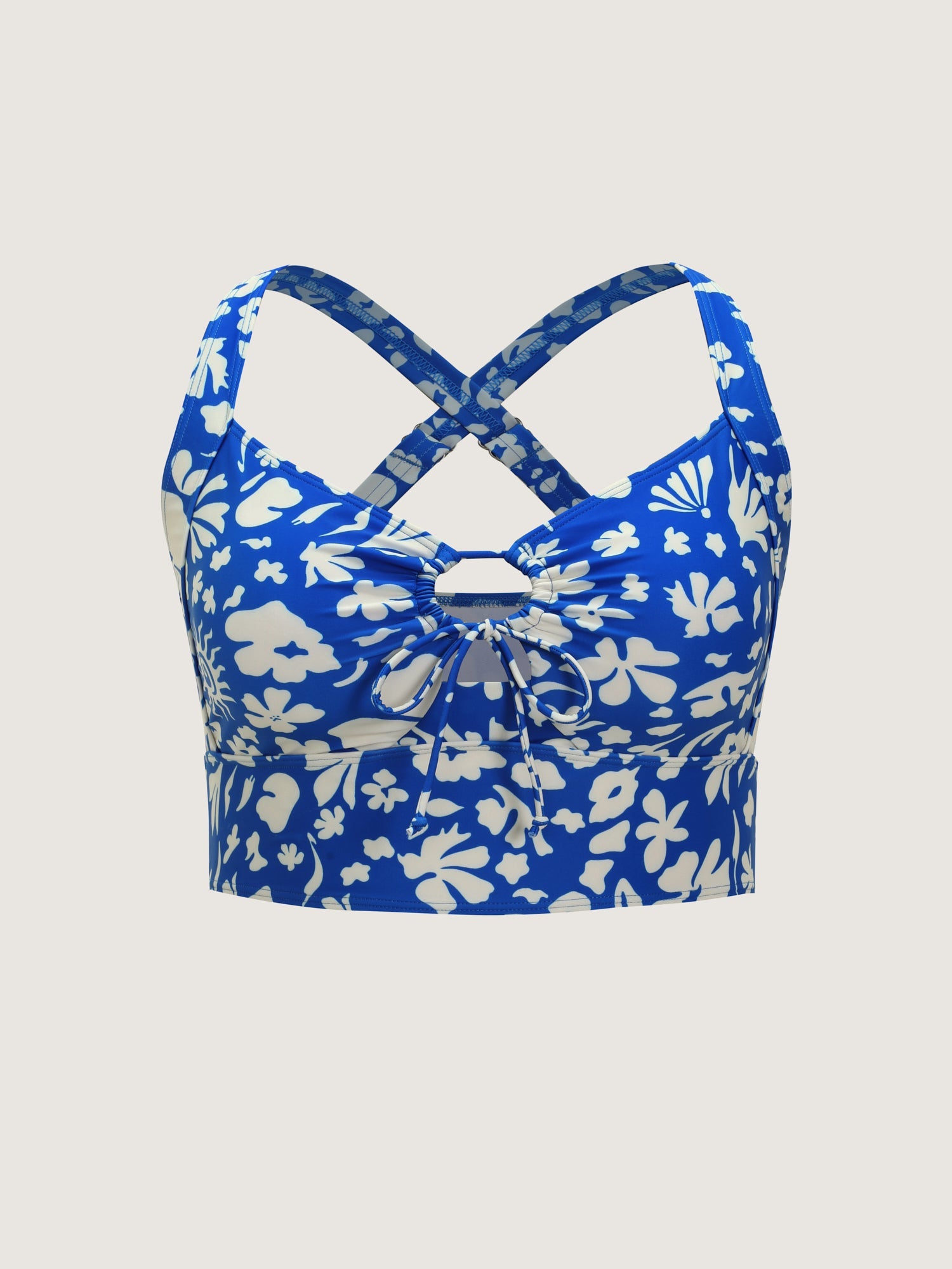 Floral Print Cut-Out Front Swim Top
