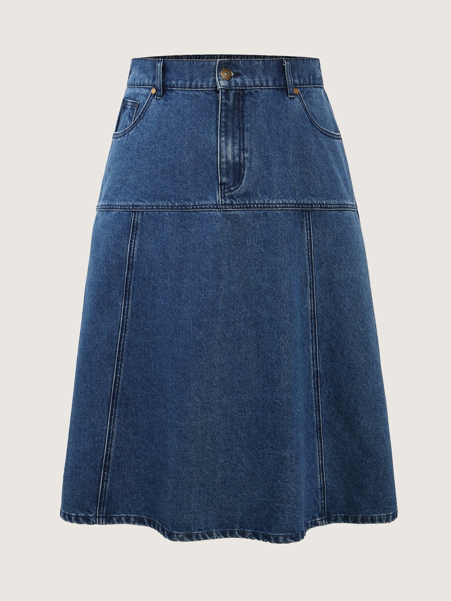 Elastic Back Waistband Maxi Denim Skirt