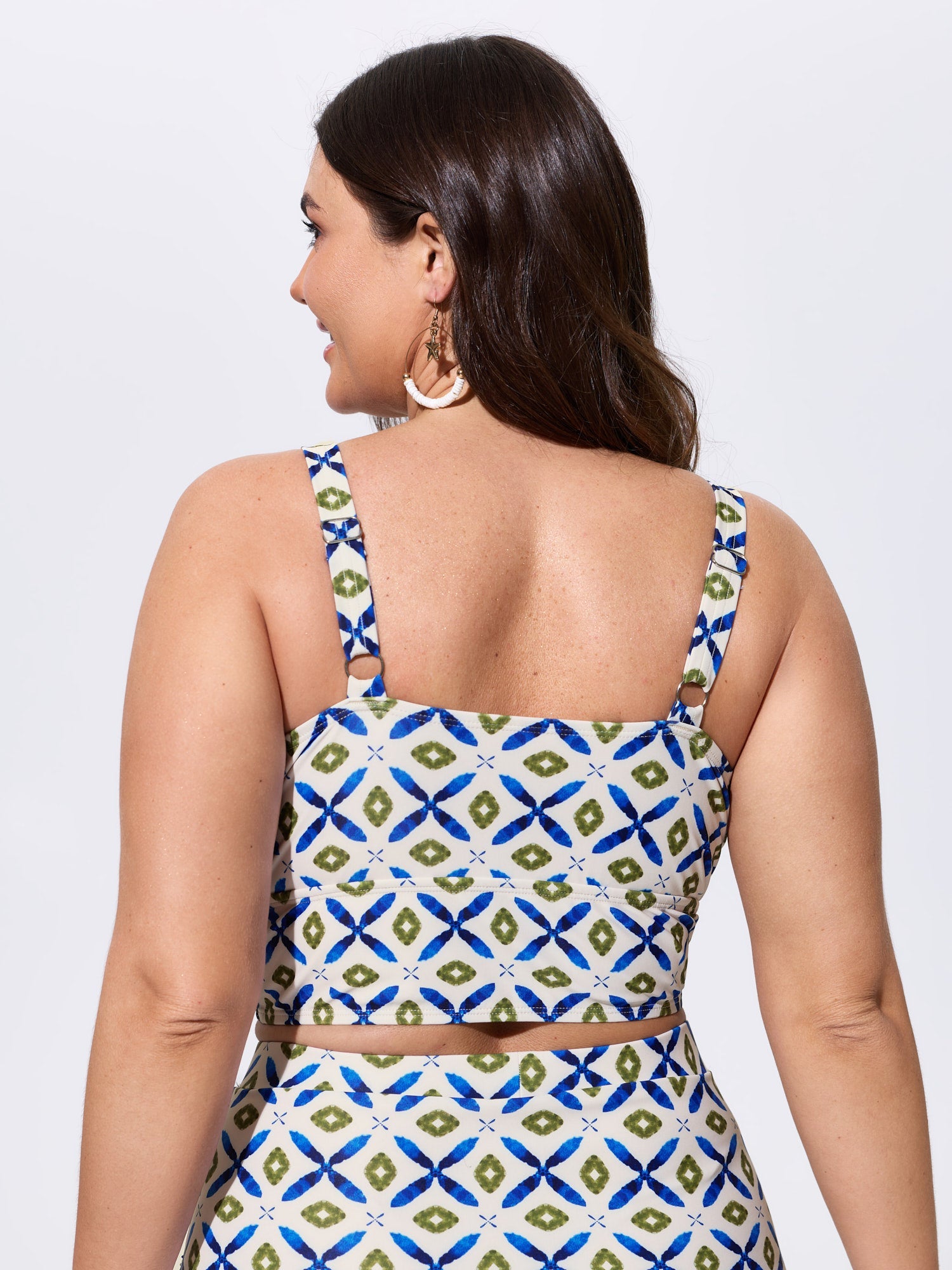 Geometric Print V-Neckline Swim Top