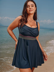 Twist Front Pockets Contrast Swim Dress