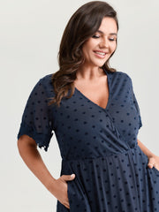 Polka Dot Textured Lace Trim Mini Dress