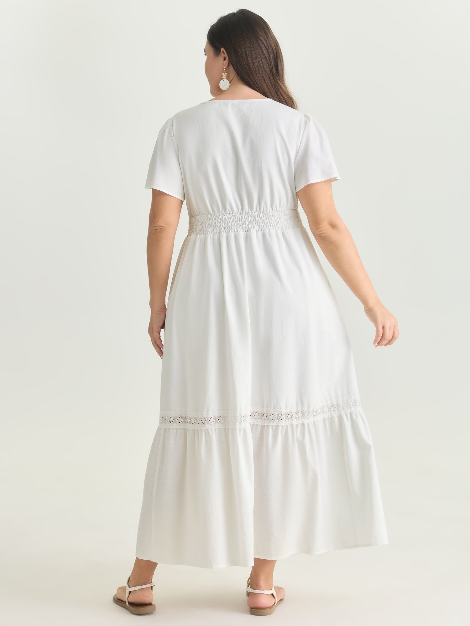 Shirred Waist Tiered V-Neck Maxi Dress