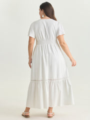 Shirred Waist Tiered V-Neck Maxi Dress