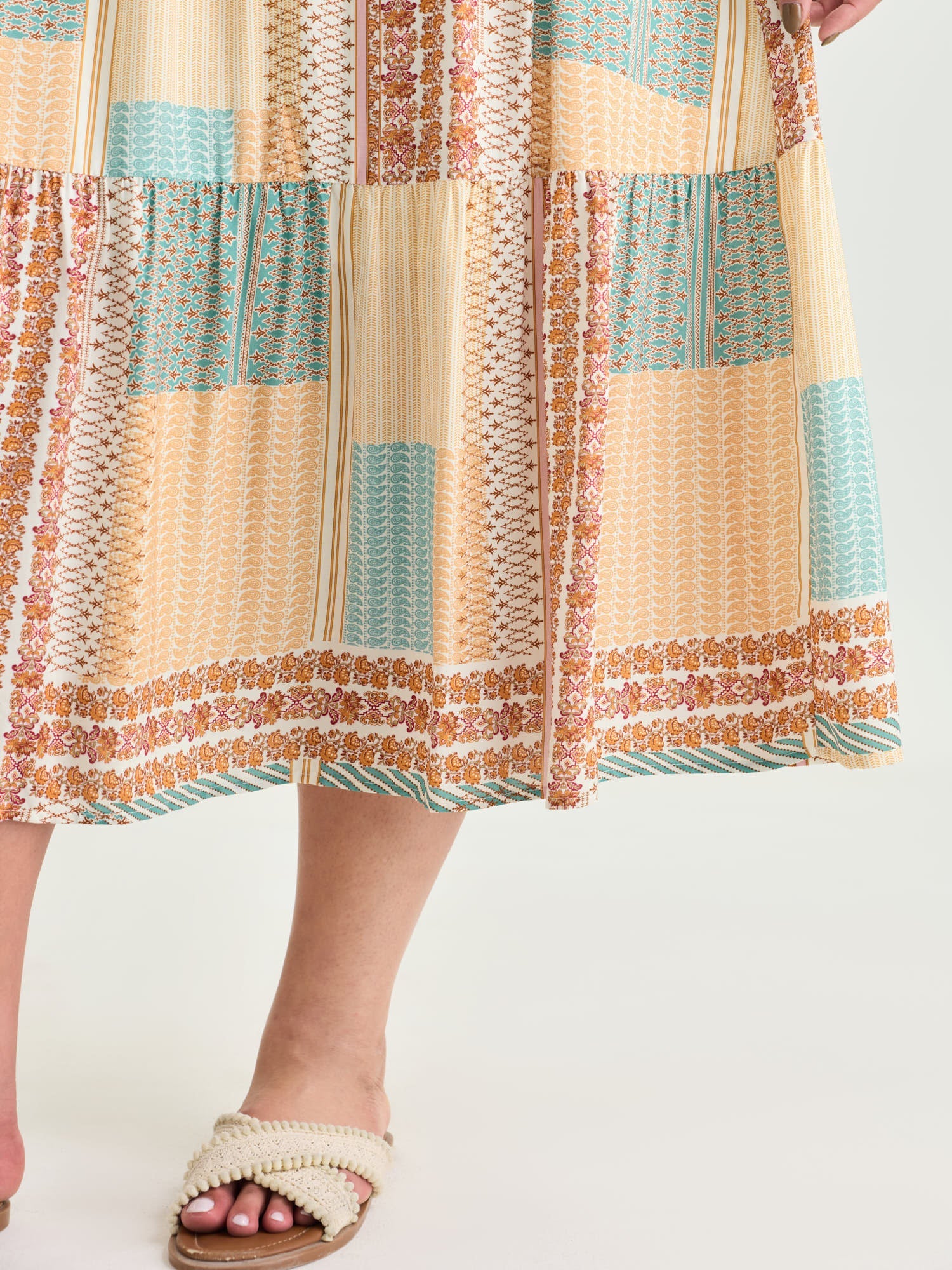 Colorblock Print Tiered Cami Midi Dress
