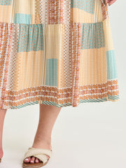 Colorblock Print Tiered Cami Midi Dress