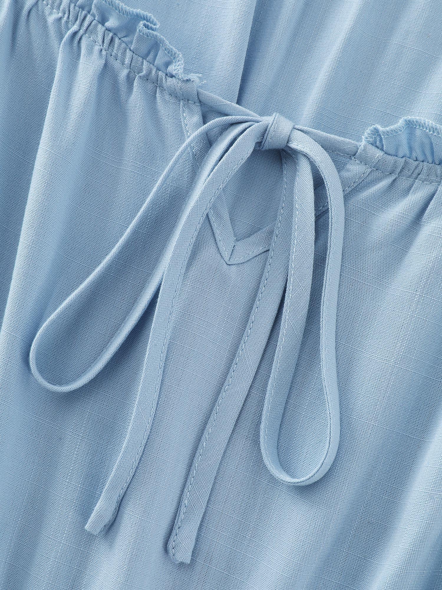 Lace Trim Ruffle Tie Front Midi Dress