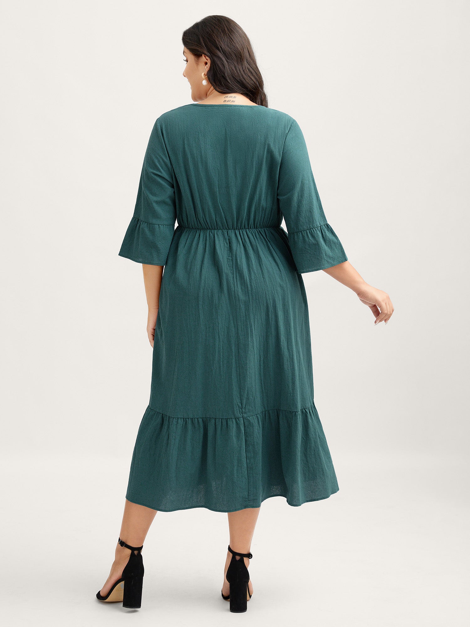 Pure Cotton Toothpick Pleats Tiered Midi Dress