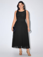 Pleated Waist-Defining Sleeveless Maxi Dress