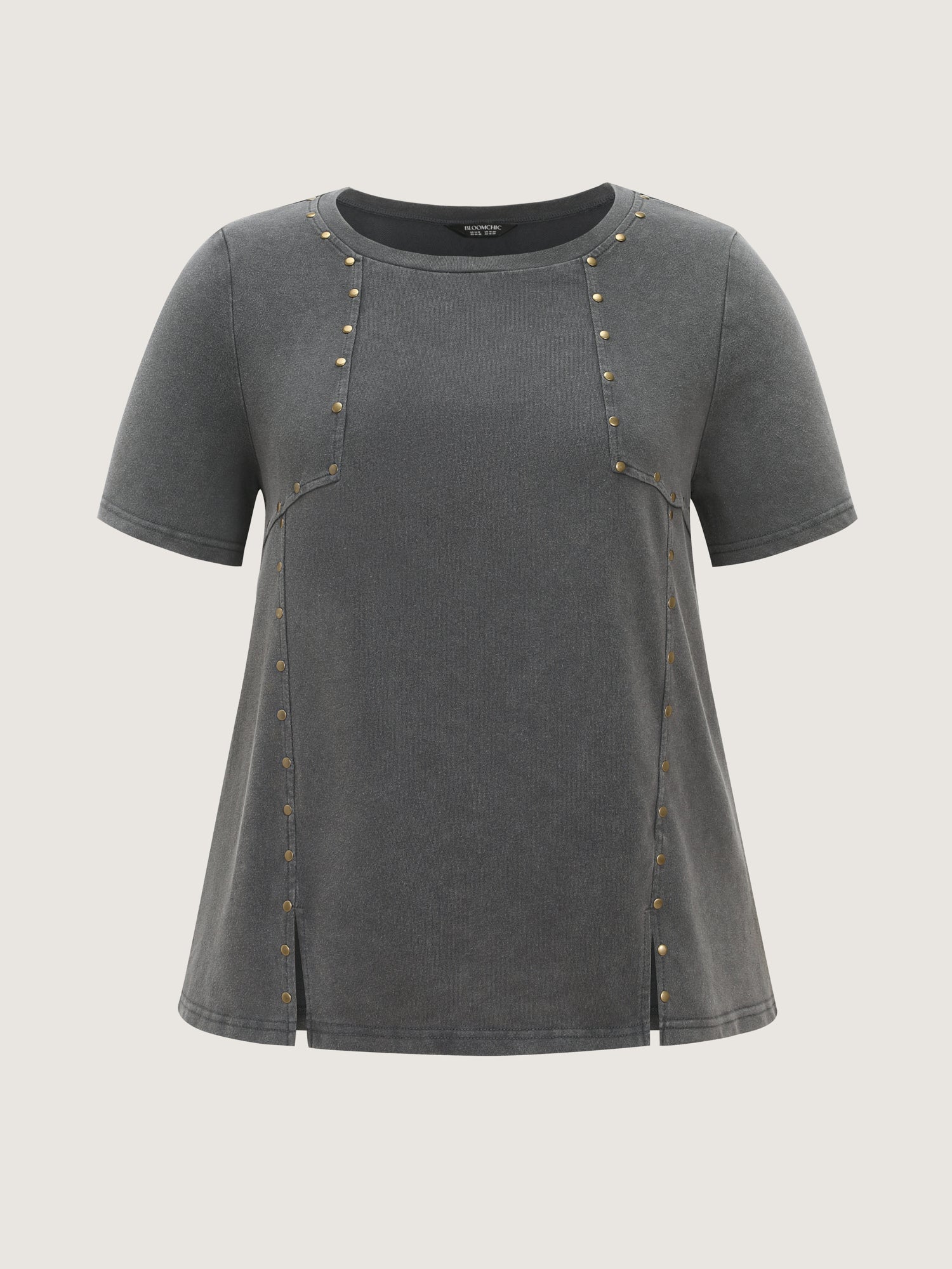 Beadwork Split Hem Plain T-Shirt