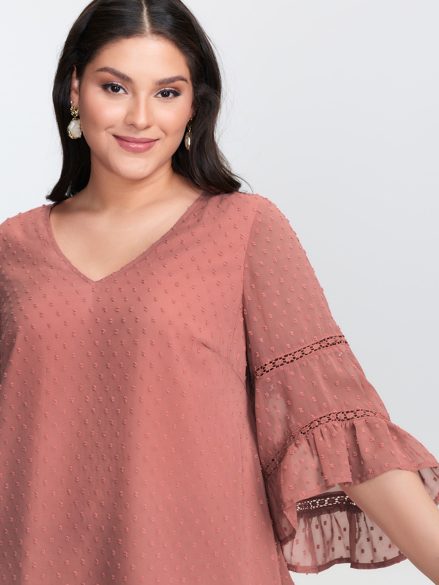 Asymmetrical Ruffled Sleeve Lace Blouse
