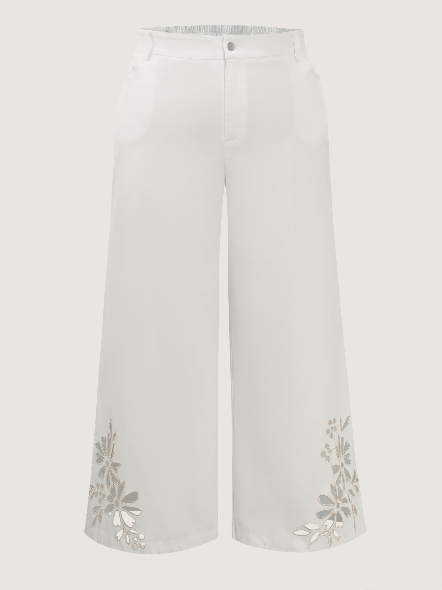 Cotton Floral Cutwork Embroidered Hem Pants