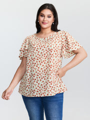 Floral Print Layered Sleeve Round Neck Blouse