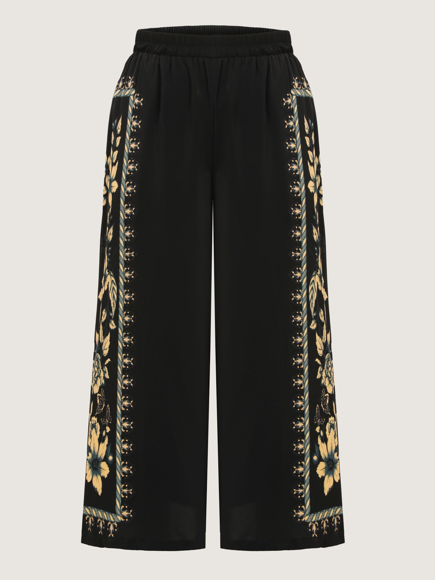 Side Floral Print Wide-Leg Pants