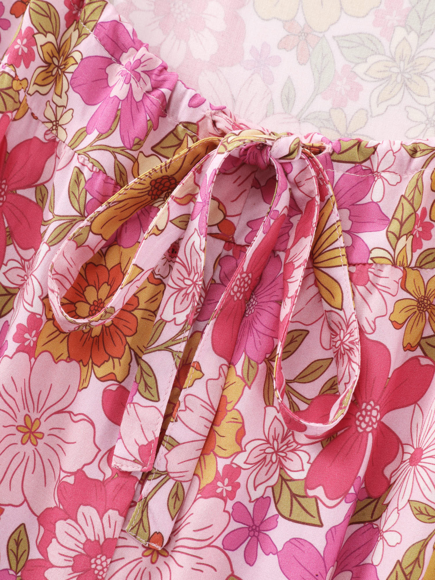 Floral Print Adjustable Backless Drawstring Maxi Dress