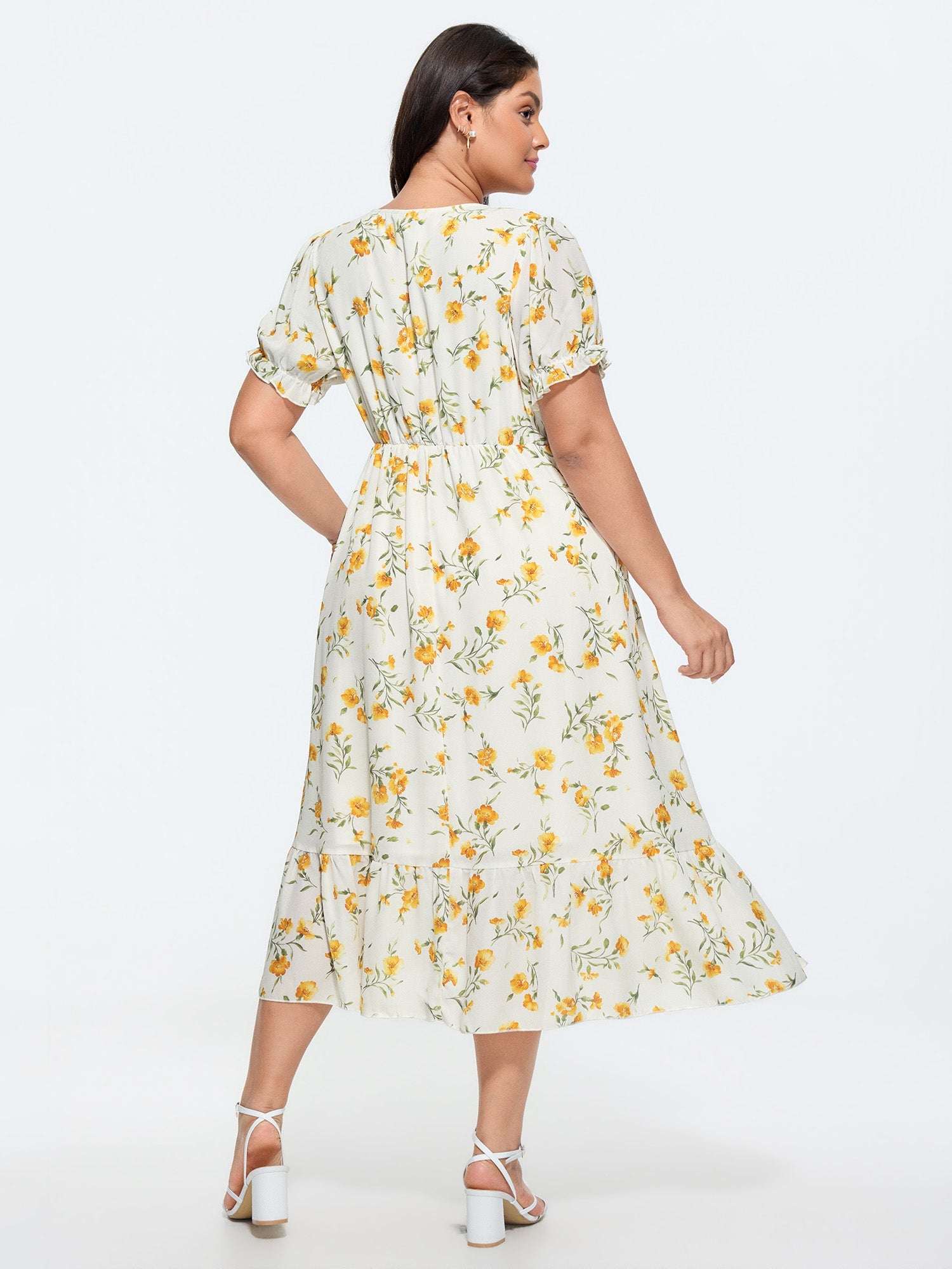 Floral Print Petal Hem Flowy Midi Dress
