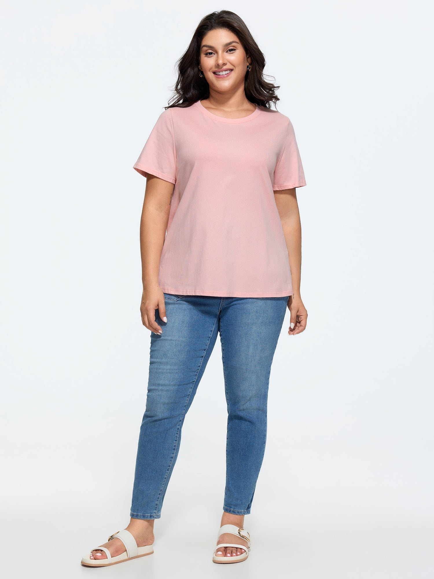 Cotton Lace Split Back Plain T-Shirt