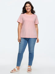 Cotton Lace Split Back Plain T-Shirt