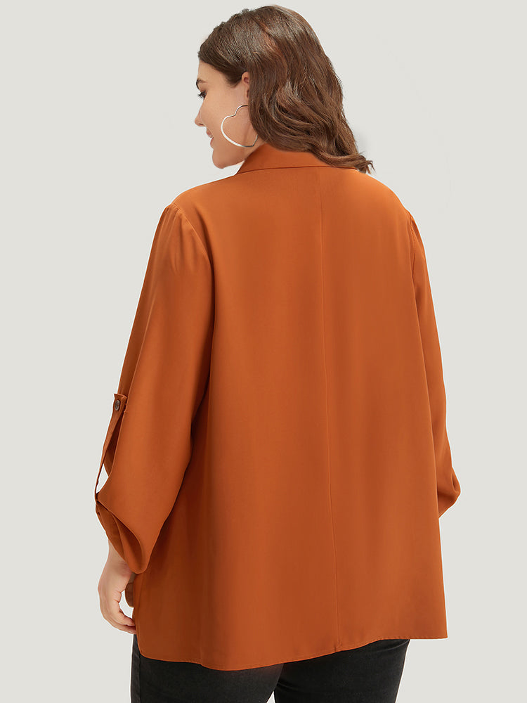 Plain Button Up Tab Sleeve High Low Hem Jacket