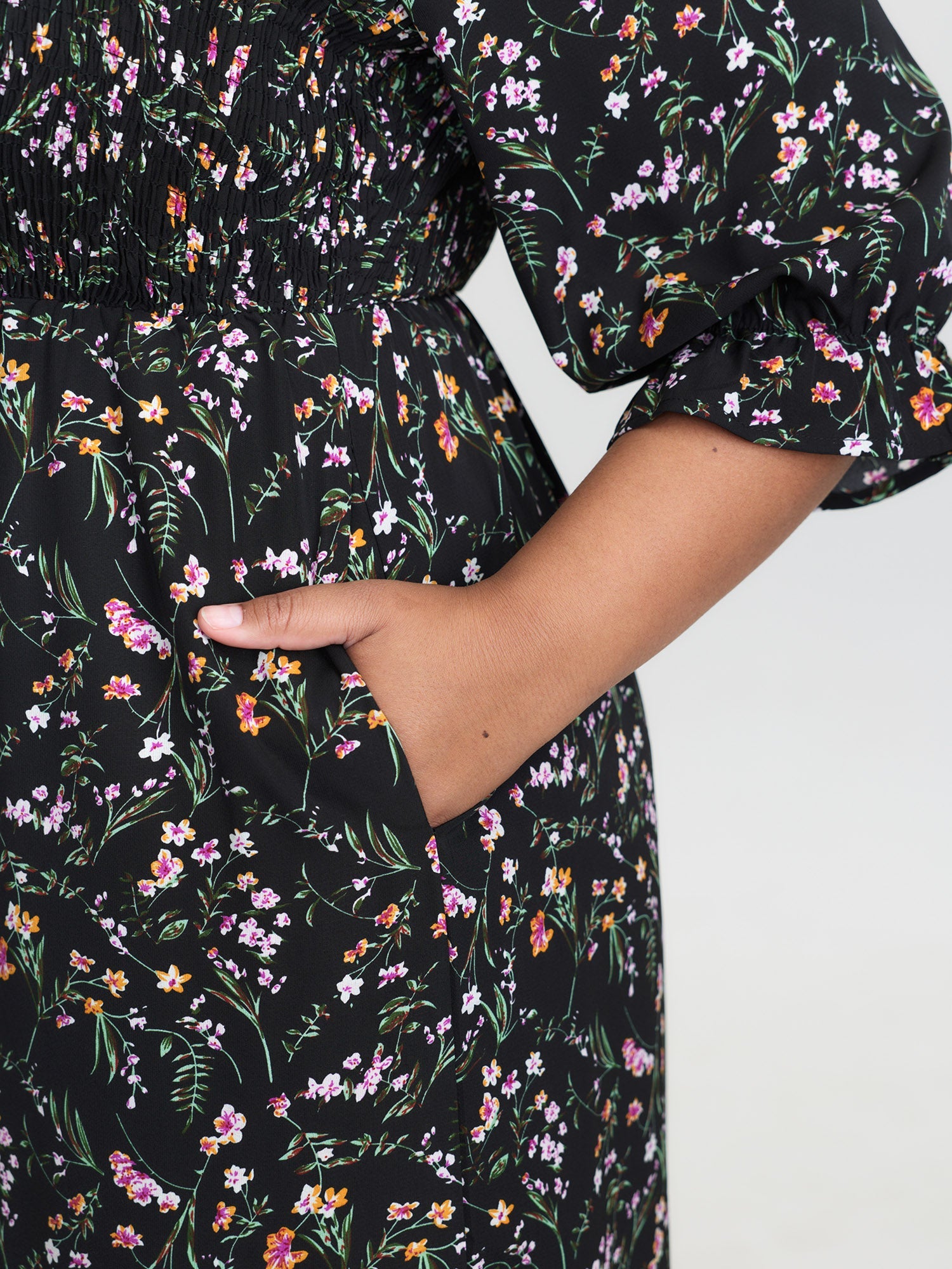 Floral Shirred Waist-Defining Jumpsuit