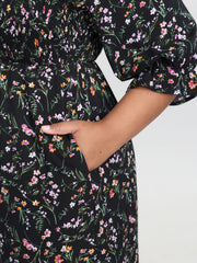 Floral Shirred Waist-Defining Jumpsuit