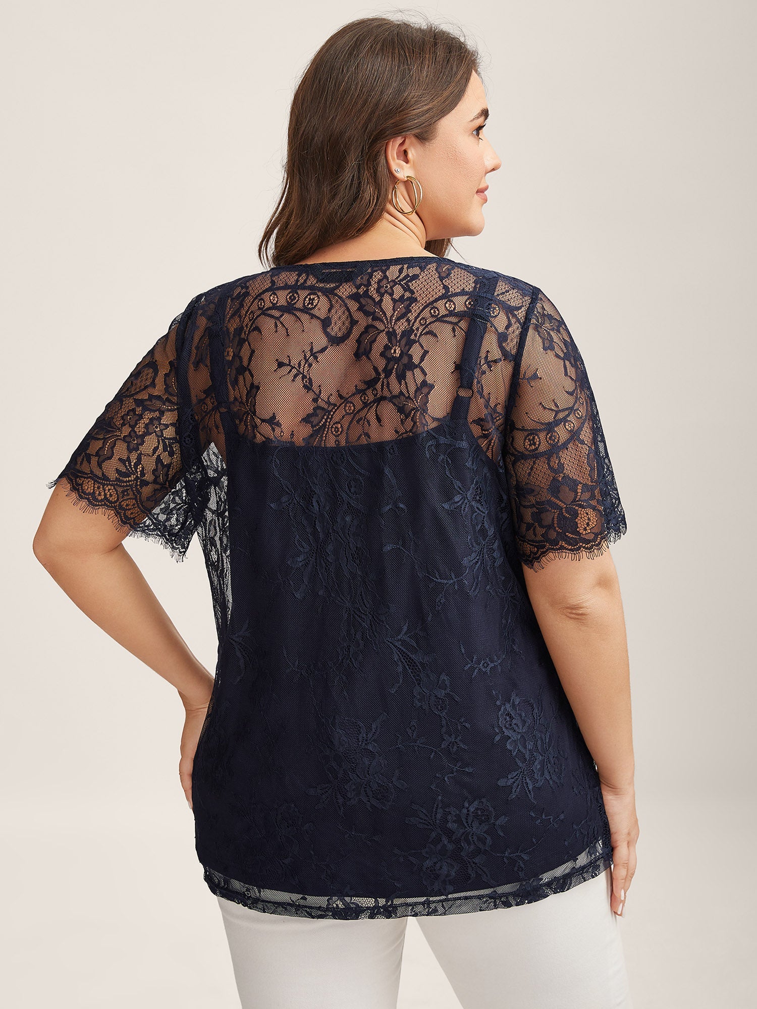 Two-Piece Romantic Sheer Lace Lined T-Shirt
