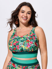 Floral Print Color Contrast Bikini Top