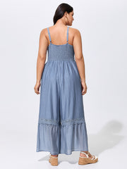 Shirred Lace Detail Wide-Leg Jumpsuit
