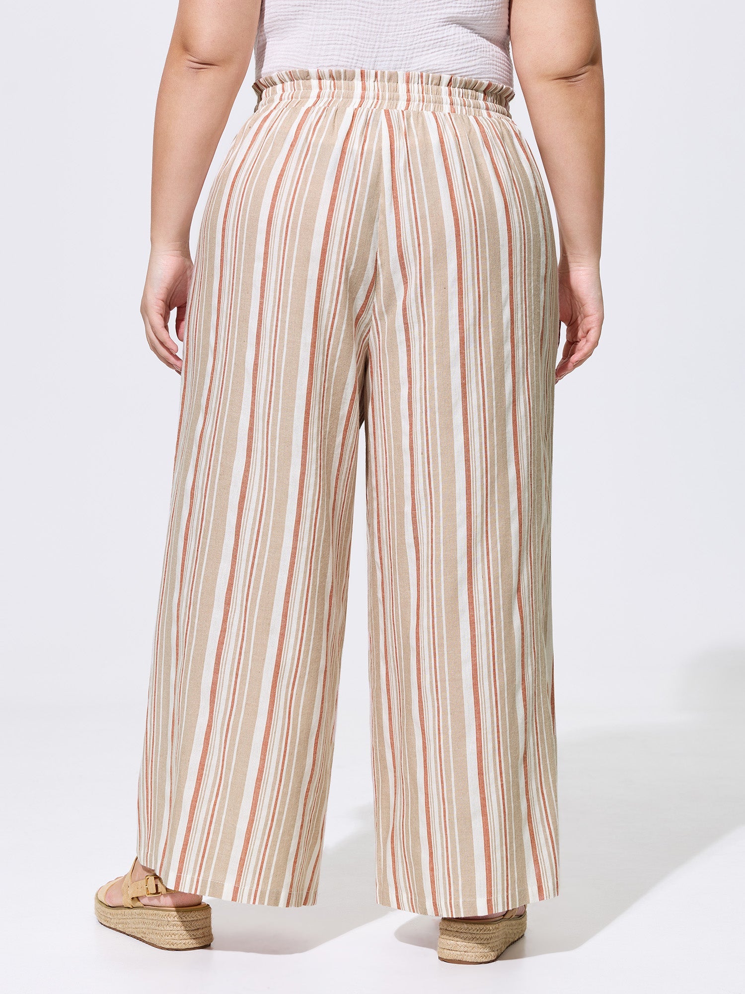 Striped Print Pockets Drawstring Pants