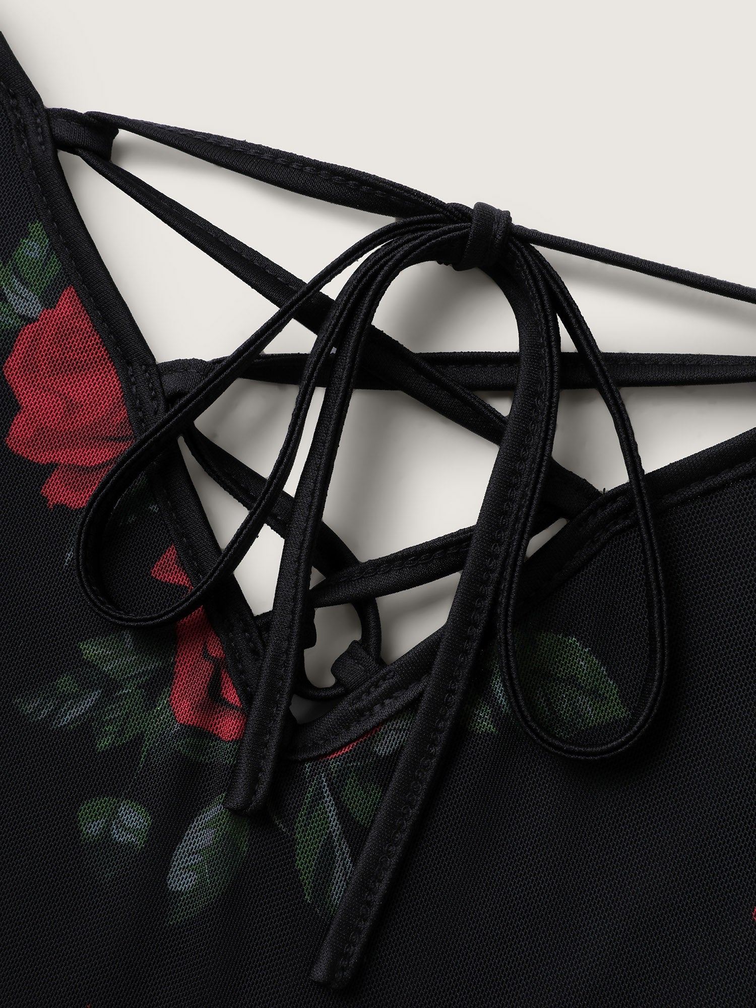 Midnight Rose Print Neck-Ties Cami Nightgown