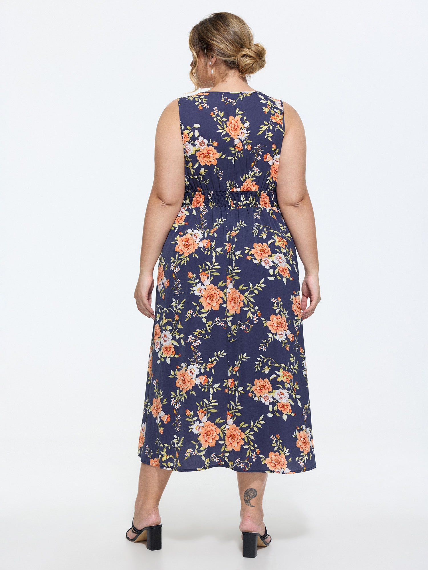 Floral Print Triangular Waist Midi Dress