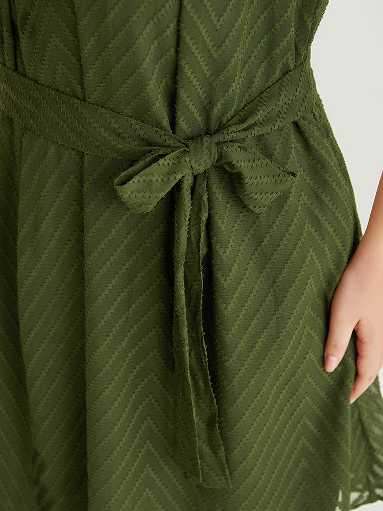 Plisse Mesh Patchwork Belted Pleated Dress