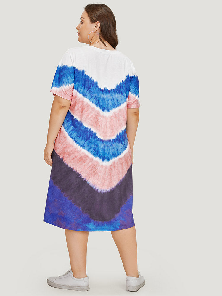 Geometric Contrast Pocket Tie Dye Midi Dress