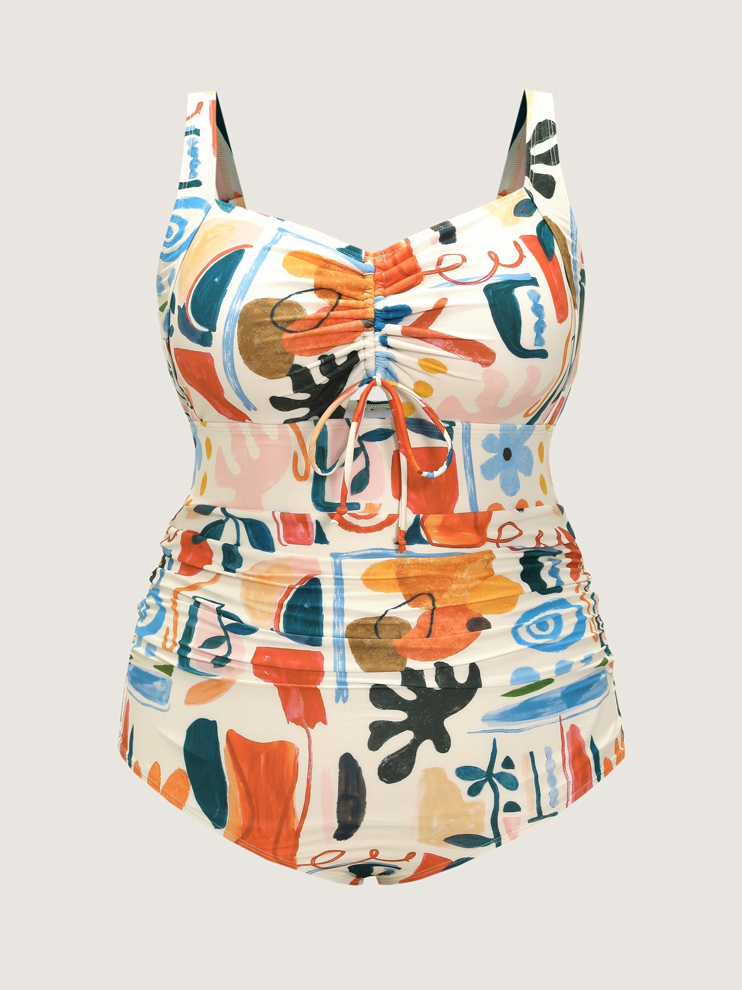 Geometric Print Ruched Bodice One-Piece Swim