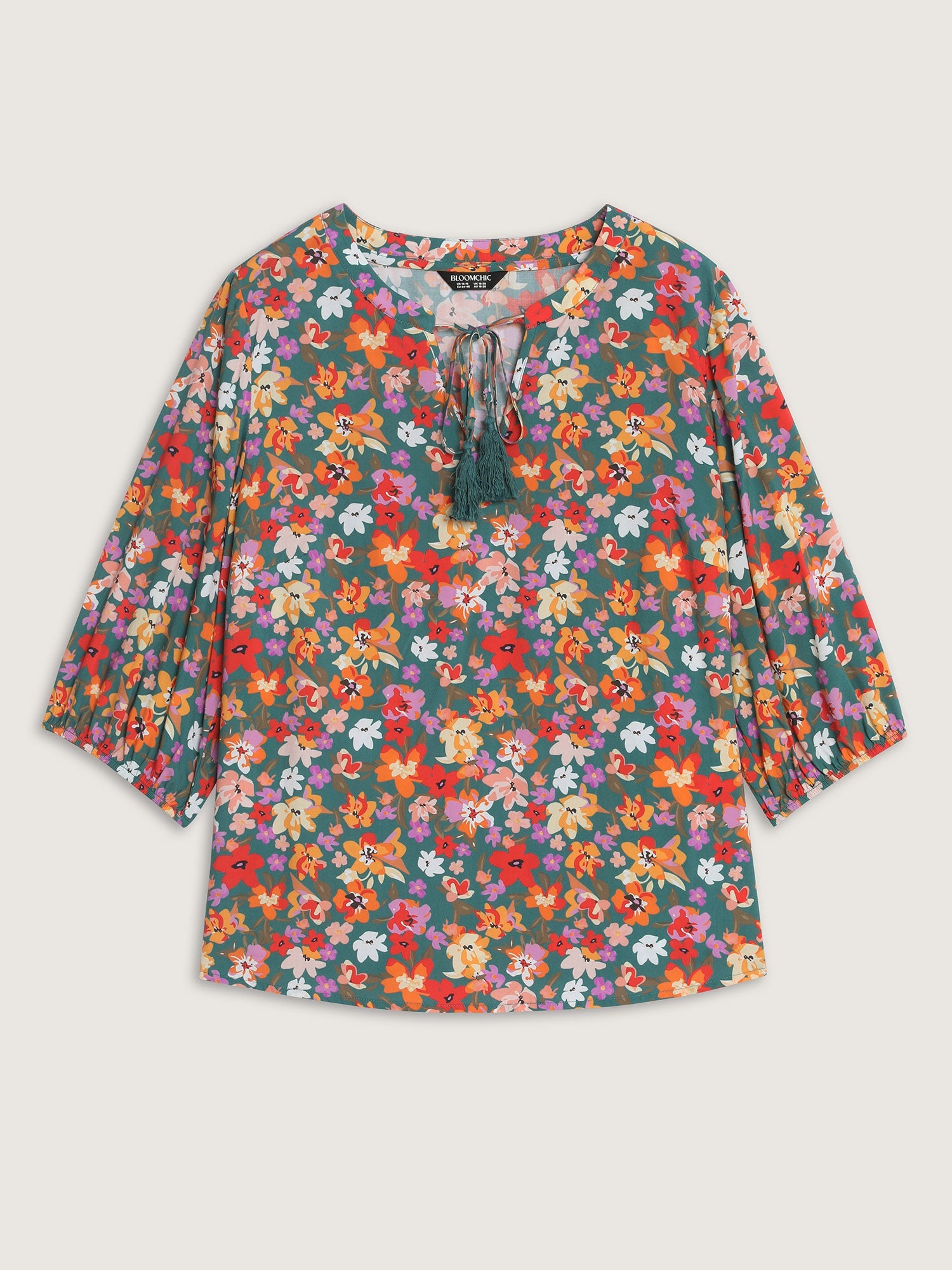 Supersoft Floral Print Tassel Neckline Blouse