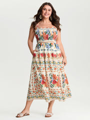 Large Floral Print Shirred Cami Maxi Dress