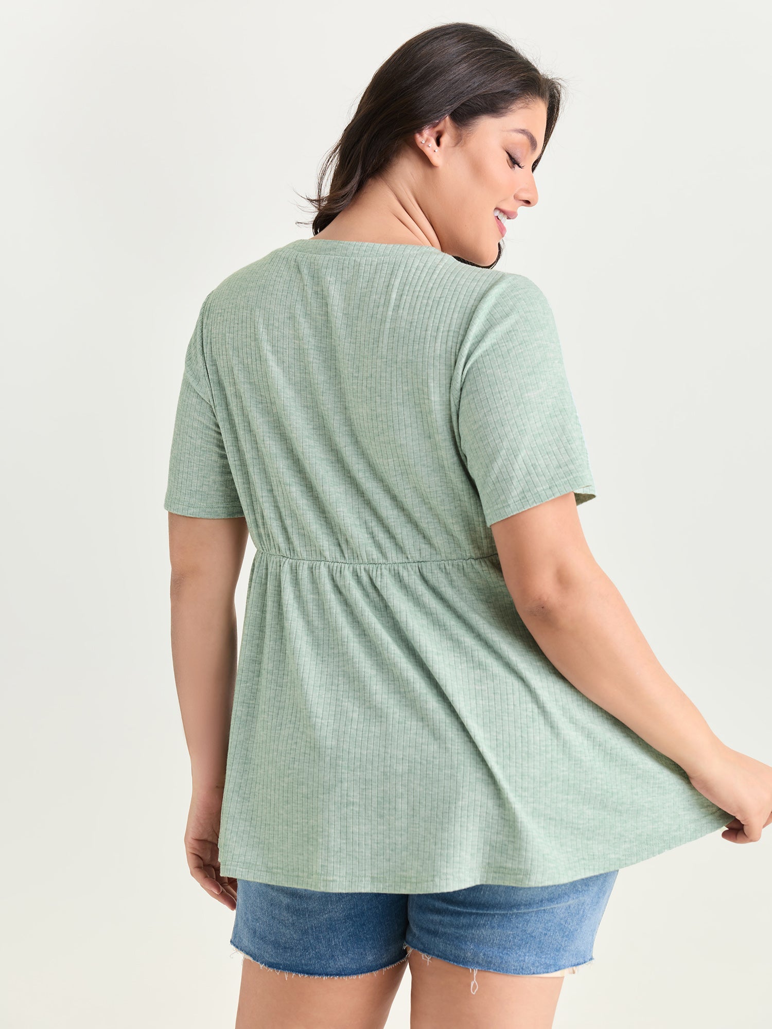 Supersoft Button Detail Plain Knit Top
