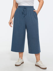 Stretchy Textured Cropped Wide-Leg Pants