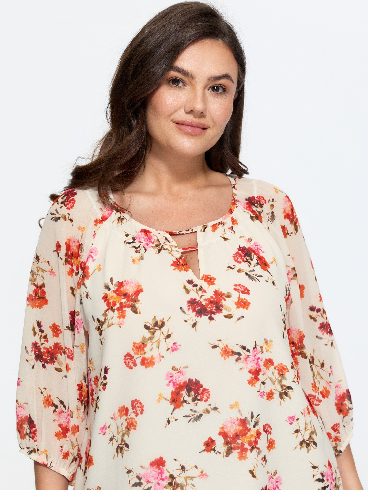 Floral Print Keyhole Neckline Shirt