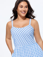 Checkered Print Back Bow-Tie Jumpsuit