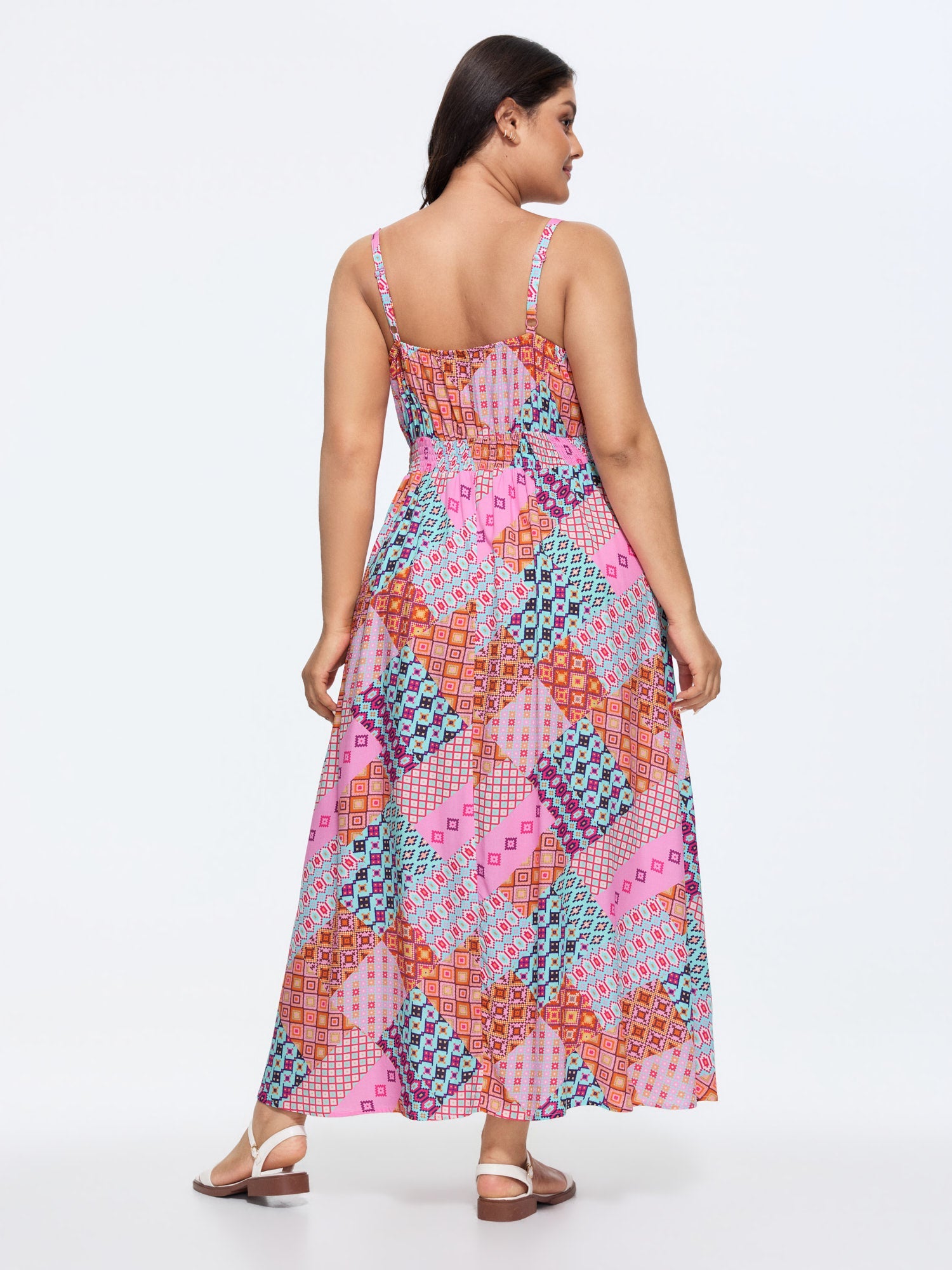 Summer Collage Print Cami Shirred Maxi Dress