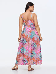 Summer Collage Print Cami Shirred Maxi Dress
