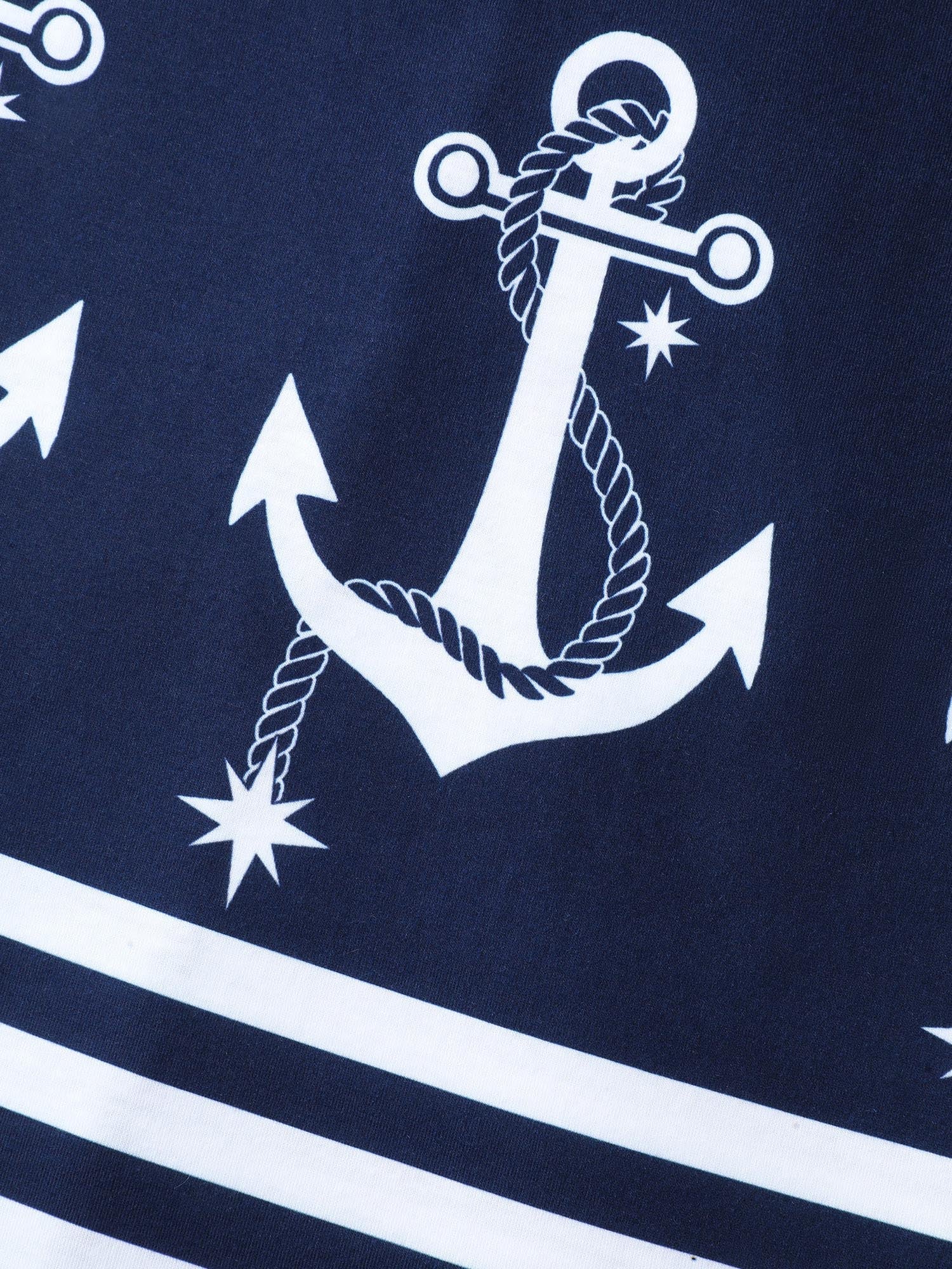 Nautical Print Sleeveless Buckle Midi Dress