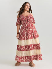 Floral Print Cold-Shoulder Ruffled Maxi Dress