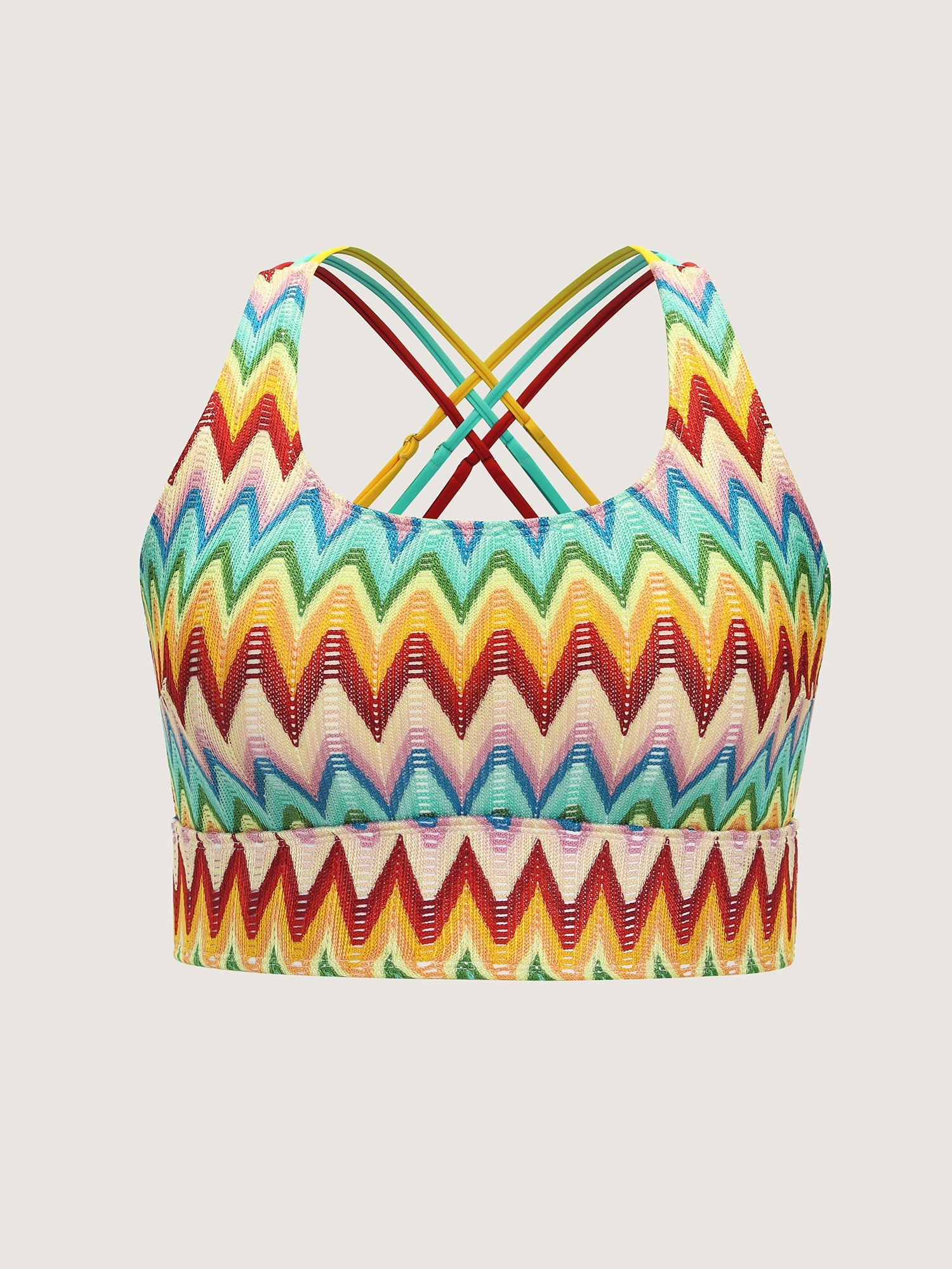 Wavy Colorful Textured Triple Strap Swim Top