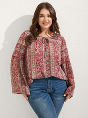 Chiffon Floral Sheer Print Neck-Tie Blouse